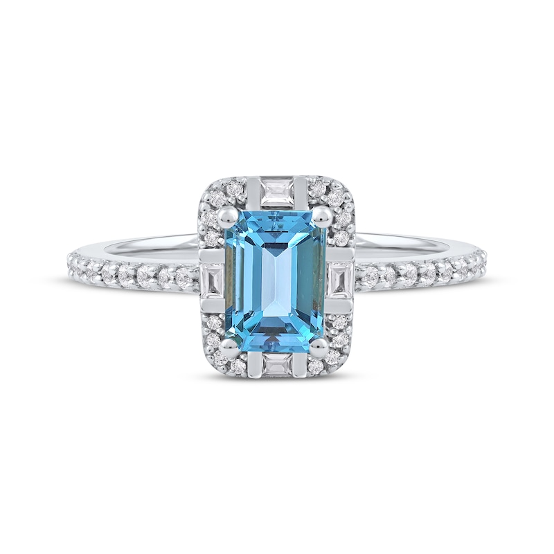 Main Image 3 of Emerald-Cut Swiss Blue Topaz & White Lab-Created Sapphire Ring Sterling Silver