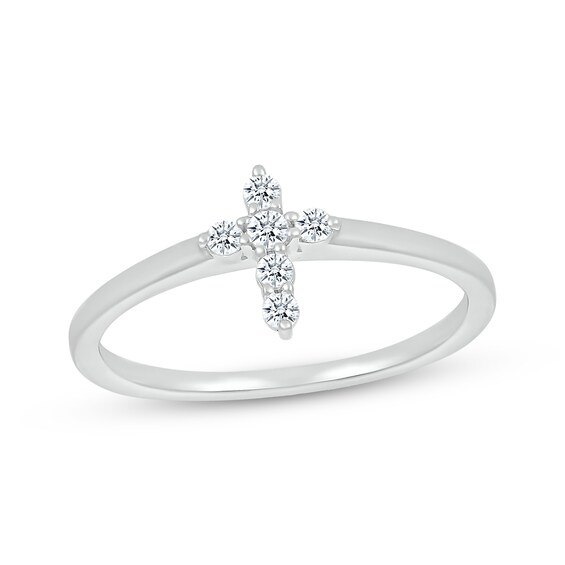 Diamond Mini Cross Ring 1/8 ct tw Sterling Silver