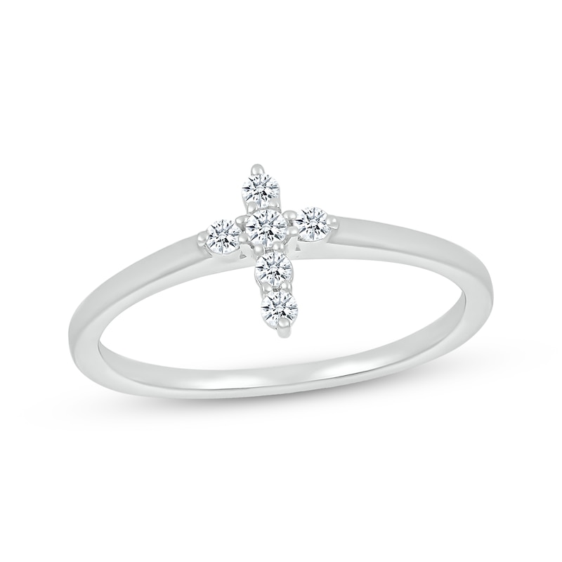 Diamond Mini Cross Ring 1/8 ct tw Sterling Silver