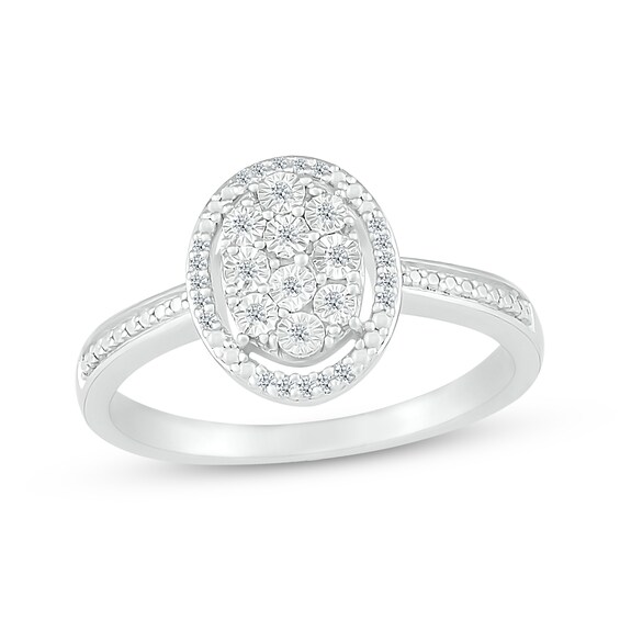 Multi-Diamond Center Oval-Shaped Halo Ring 1/15 ct tw Sterling Silver