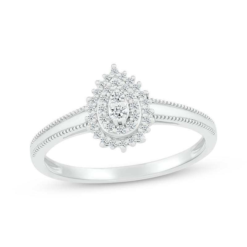 Main Image 1 of Multi-Diamond Center Vintage-Style Pear-Shaped Ring 1/6 ct tw Sterling Silver