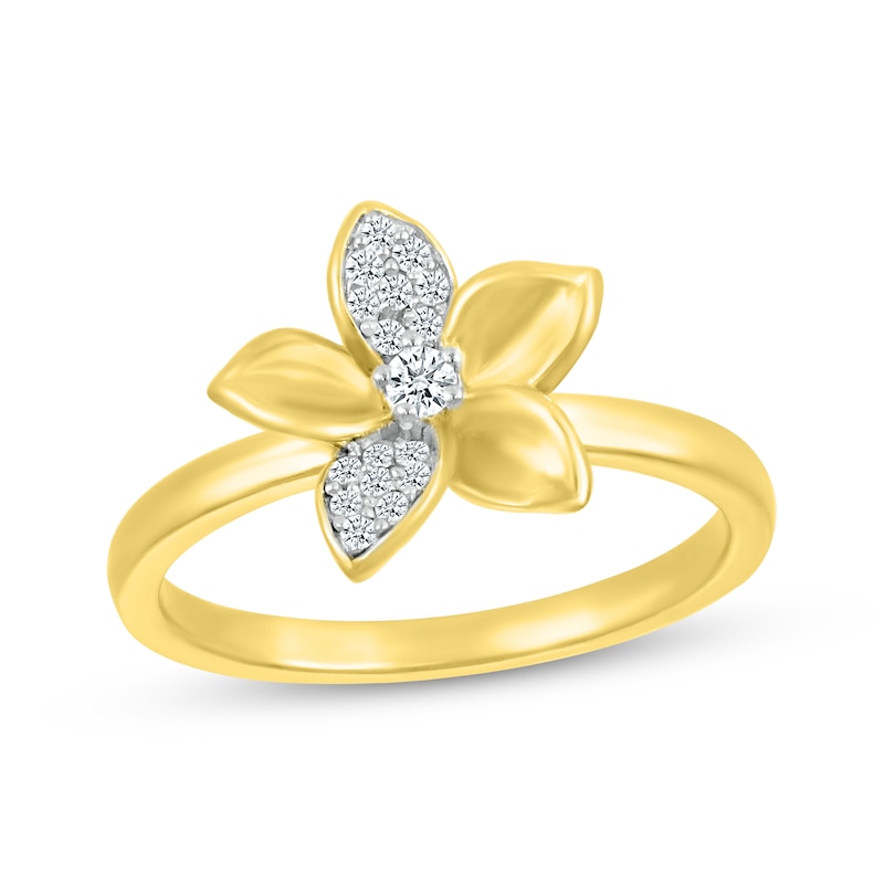 14 Karat Yellow Gold Flower Ring with 1.08 Carat of Diamonds - Fashion Rings