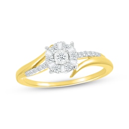 Baguette & Round-Cut Diamond Halo Bypass Promise Ring 1/5 ct tw 10K Yellow Gold