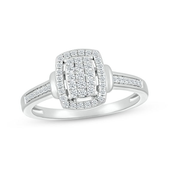 Multi-Diamond Center Elongated Cushion-Shaped Promise Ring 1/4 ct tw Sterling Silver