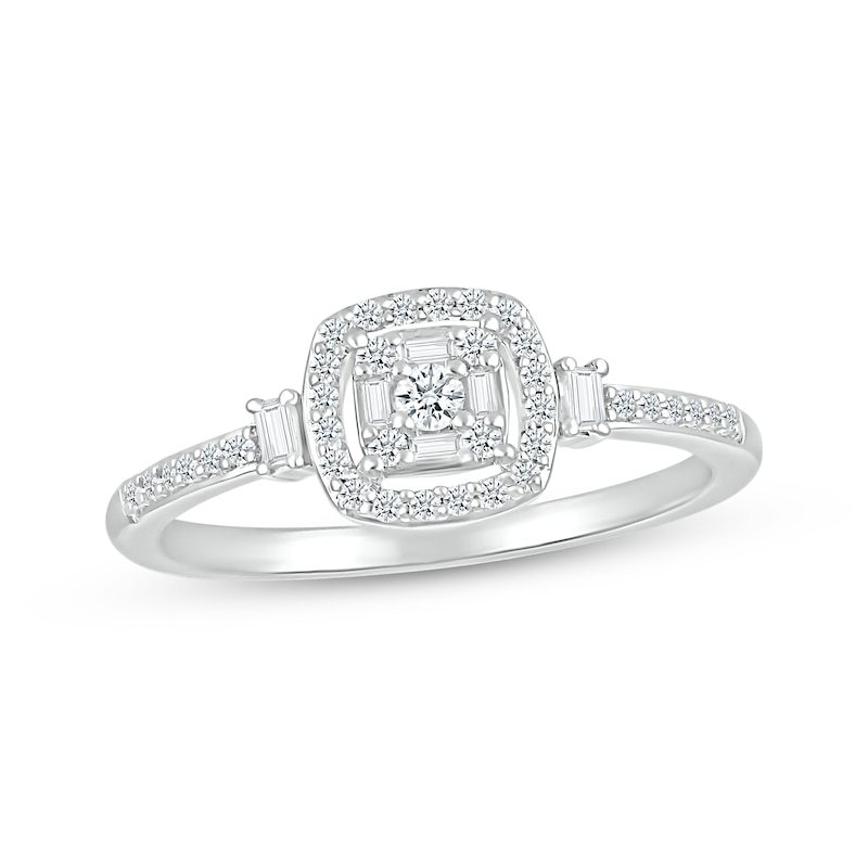 Main Image 1 of Baguette & Round-Cut Multi-Diamond Center Promise Ring 1/4 ct tw Sterling Silver