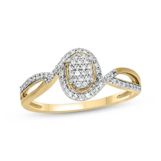 Multi-Diamond Center Oval-Shaped Promise Ring 1/4 ct tw 10K Yellow Gold