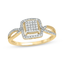 Multi-Diamond Center Cushion-Shaped Promise Ring 1/4 ct tw 10K Yellow Gold