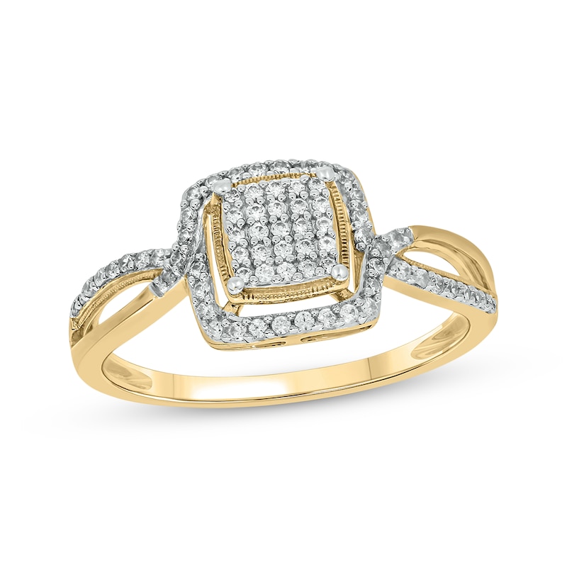 Main Image 1 of Multi-Diamond Center Cushion-Shaped Promise Ring 1/4 ct tw 10K Yellow Gold