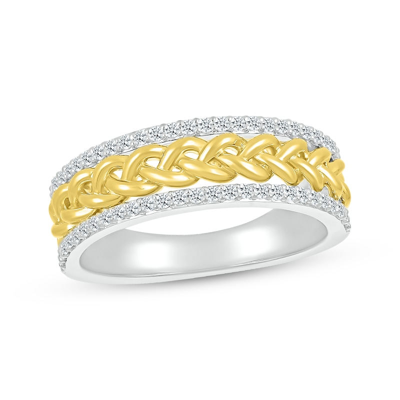 Main Image 1 of Diamond Braided Center Ring 1/4 ct tw Sterling Silver & 10K Yellow Gold