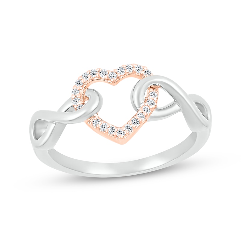 Main Image 1 of Diamond Heart & Infinity Ring 1/10 ct tw Sterling Silver & 10K Rose Gold