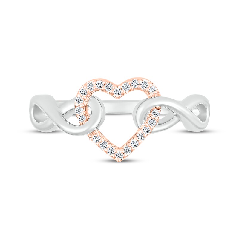 Main Image 4 of Diamond Heart & Infinity Ring 1/10 ct tw Sterling Silver & 10K Rose Gold