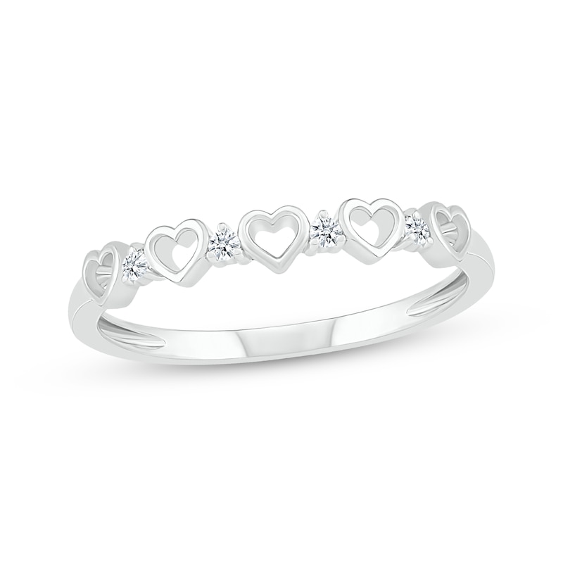 Main Image 1 of Diamond Open Hearts Ring 1/20 ct tw Sterling Silver