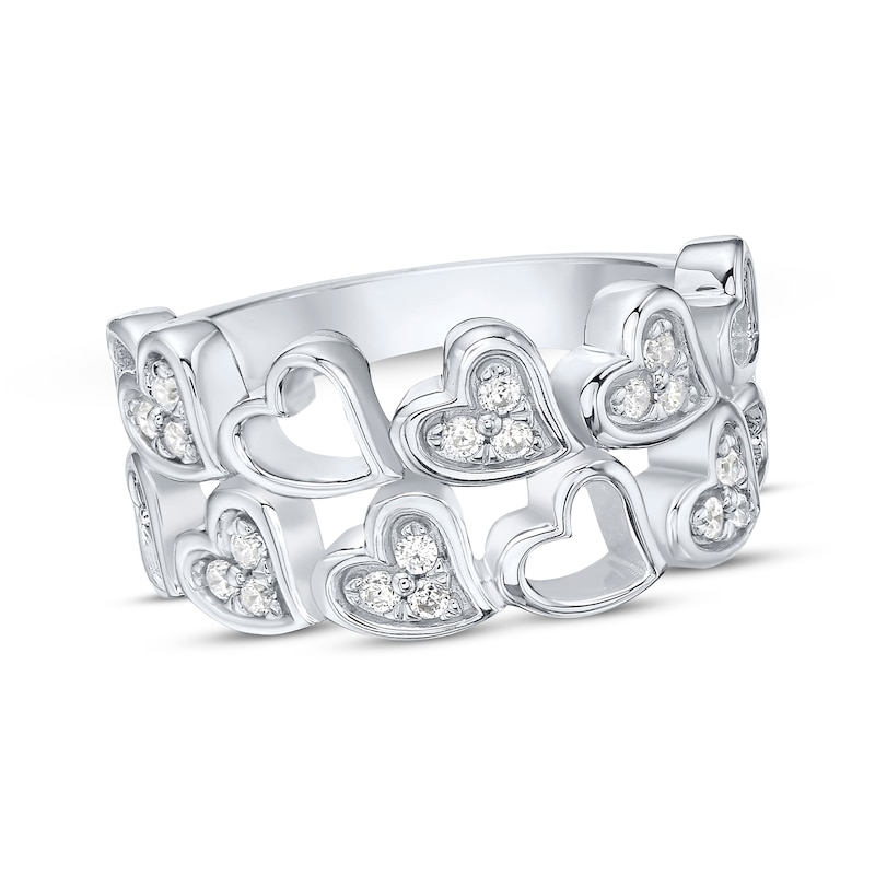 Main Image 1 of Diamond Two-Row Curved Hearts Ring 1/4 ct tw Sterling Silver