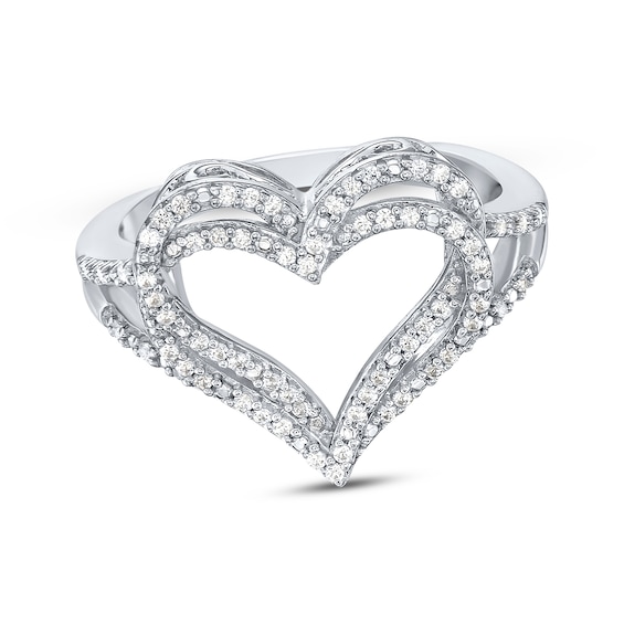 Diamond Overlapping Hearts Ring 1/4 ct tw Sterling Silver