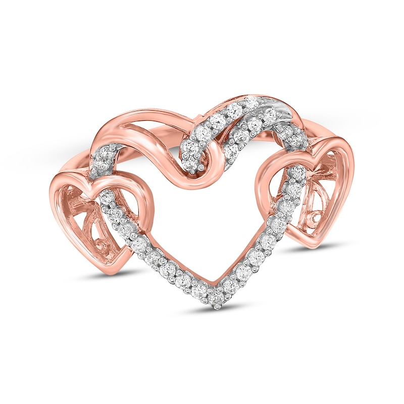Main Image 1 of Diamond Linked Hearts Ring 1/4 ct tw 10K Rose Gold