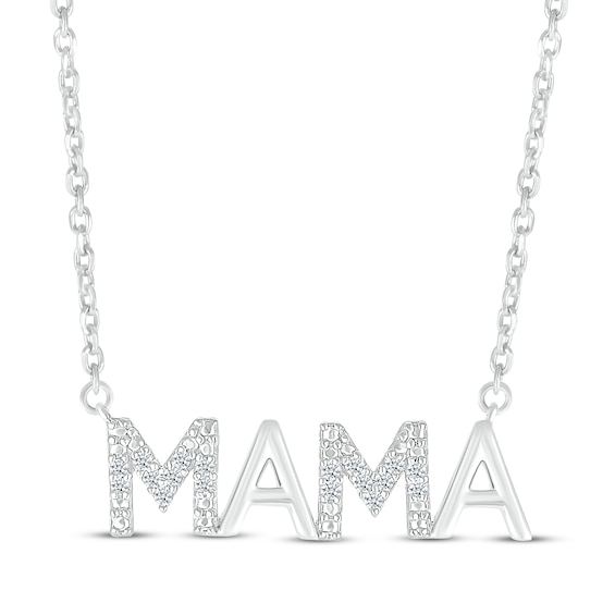 Diamond Alternating "Mama" Necklace 1/15 ct tw Sterling Silver 18"