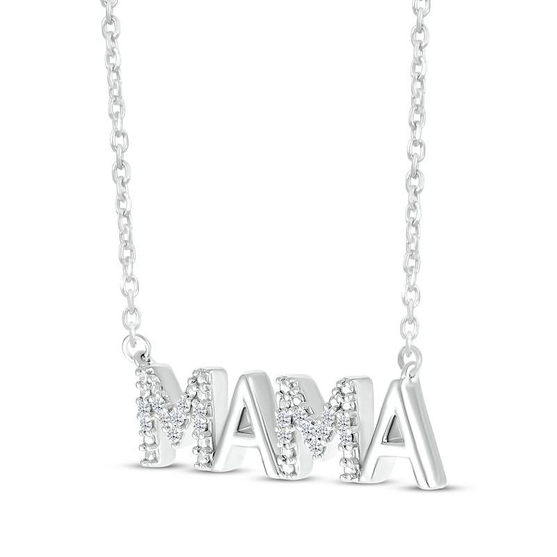 Diamond Alternating "Mama" Necklace 1/15 ct tw Sterling Silver 18"