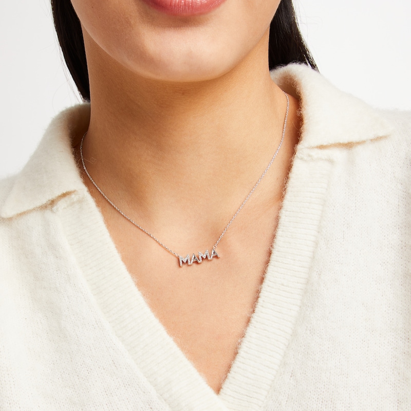 Main Image 3 of Diamond Alternating &quot;Mama&quot; Necklace 1/15 ct tw Sterling Silver 18&quot;