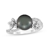 Thumbnail Image 1 of Tahitian Cultured Pearl & Diamond Flower Bypass Ring 1/15 ct tw 10K White Gold
