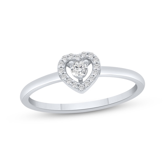 Diamond Heart Halo Ring 1/8 ct tw Sterling Silver