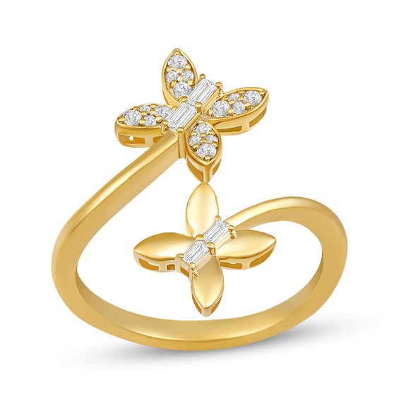 Baguette & Round-Cut Diamond Double Butterfly Bypass Ring 1/5 ct tw 10K Yellow Gold