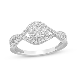 Multi-Diamond Center Twist Shank Ring 3/8 ct tw 10K White Gold