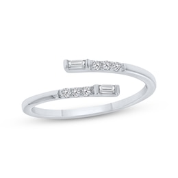 Baguette & Round-Cut Diamond Bypass Deconstructed Ring 1/10 ct tw Sterling Silver
