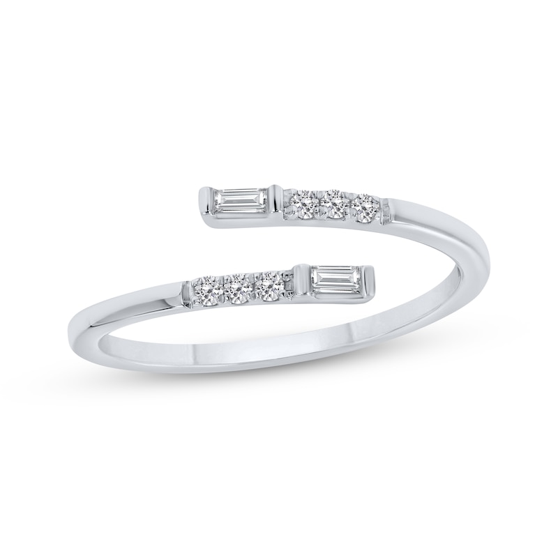 Main Image 1 of Baguette & Round-Cut Diamond Bypass Deconstructed Ring 1/10 ct tw Sterling Silver