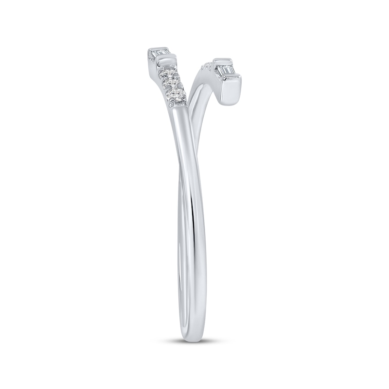 Main Image 2 of Baguette & Round-Cut Diamond Bypass Deconstructed Ring 1/10 ct tw Sterling Silver