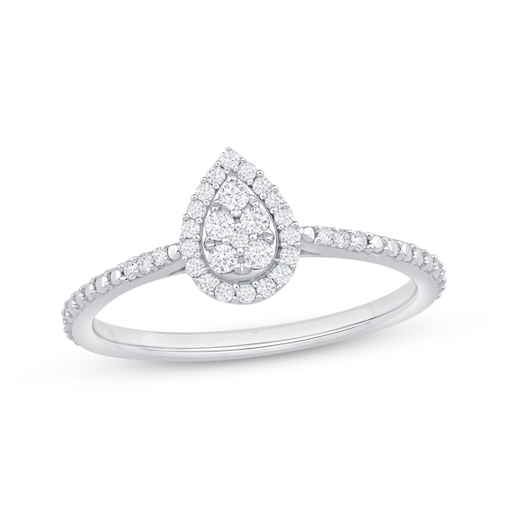 Multi-Diamond Center Pear-Shaped Halo Promise Ring 1/5 ct tw Sterling Silver