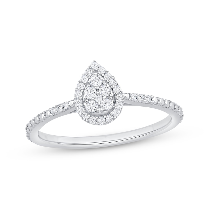Multi-Diamond Center Pear-Shaped Halo Promise Ring 1/5 ct tw Sterling ...