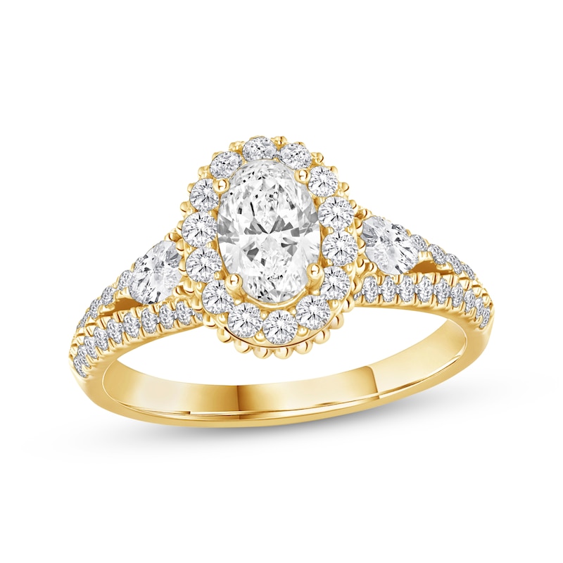Main Image 1 of Oval-Cut Diamond Halo Engagement Ring 1-1/2 ct tw 14K Yellow Gold