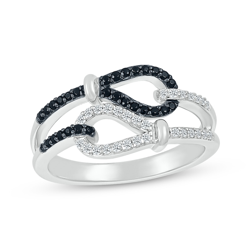 Main Image 1 of Black & White Diamond Loops Faux Stak Ring 1/4 ct tw Sterling Silver