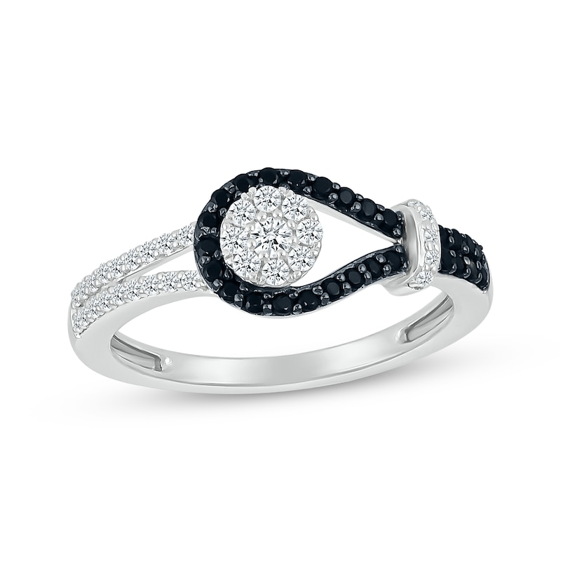 Main Image 1 of Black & White Diamond Knot & Loop Ring 1/3 ct tw Sterling Silver