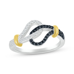 Black & White Diamond Loop Ring 1/4 ct tw Sterling Silver & 10K Yellow Gold