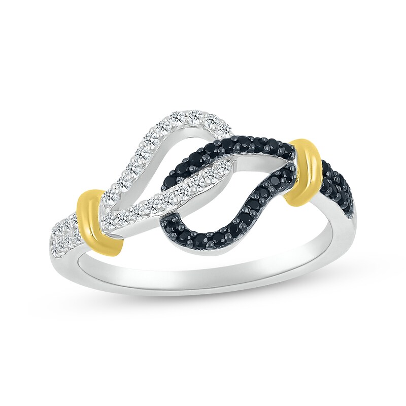 Main Image 1 of Black & White Diamond Loop Ring 1/4 ct tw Sterling Silver & 10K Yellow Gold
