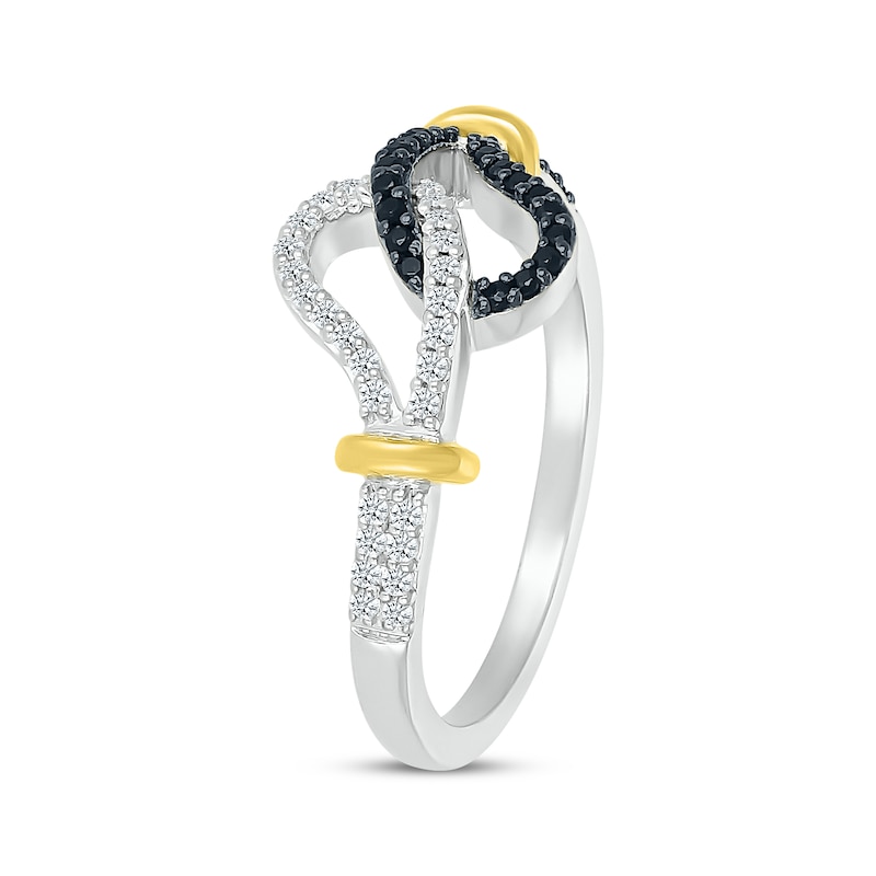 Main Image 2 of Black & White Diamond Loop Ring 1/4 ct tw Sterling Silver & 10K Yellow Gold