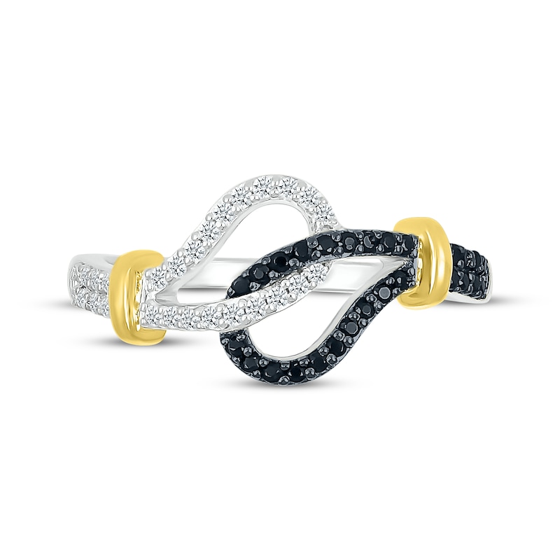 Main Image 4 of Black & White Diamond Loop Ring 1/4 ct tw Sterling Silver & 10K Yellow Gold