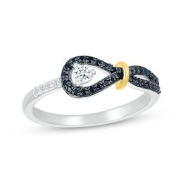 Black & White Diamond Knot & Loop Ring 1/4 ct tw Sterling Silver & 10K Yellow Gold