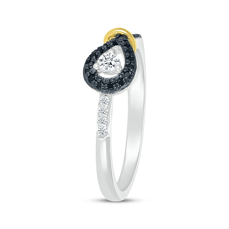 Main Image 2 of Black & White Diamond Knot & Loop Ring 1/4 ct tw Sterling Silver & 10K Yellow Gold