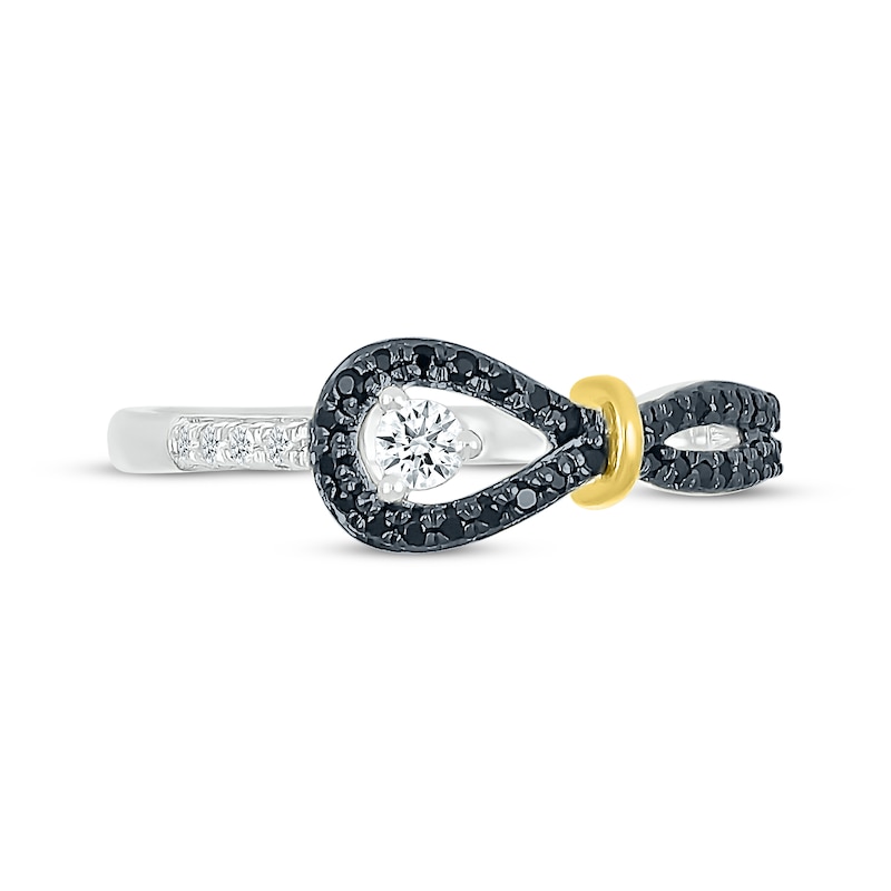 Main Image 4 of Black & White Diamond Knot & Loop Ring 1/4 ct tw Sterling Silver & 10K Yellow Gold