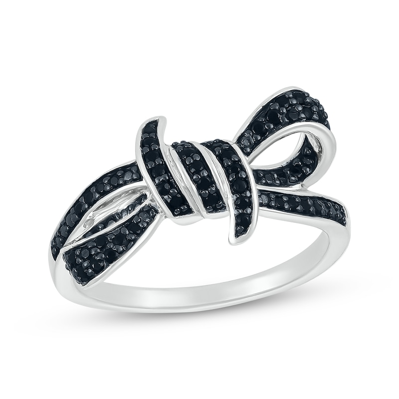 Main Image 1 of Black Diamond Bow Twist Ring 1/4 ct tw Sterling Silver