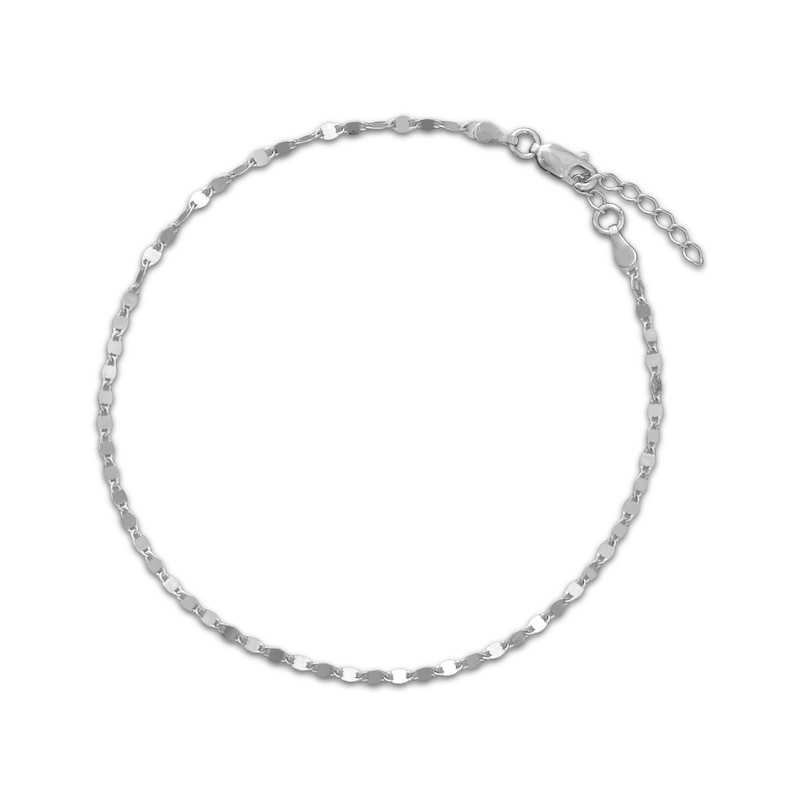Solid Diamond-Cut Mirror Chain Anklet Sterling Silver 10"