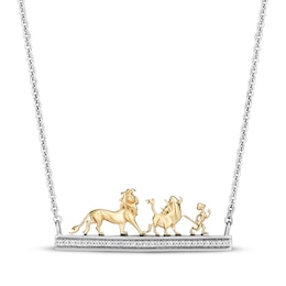 Disney Treasures The Lion King Diamond Bar Necklace 1/15 ct tw Sterling Silver & 10K Yellow Gold 18"