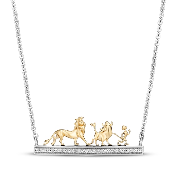 Disney Treasures The Lion King Diamond Bar Necklace 1/15 ct tw Sterling Silver & 10K Yellow Gold 18"