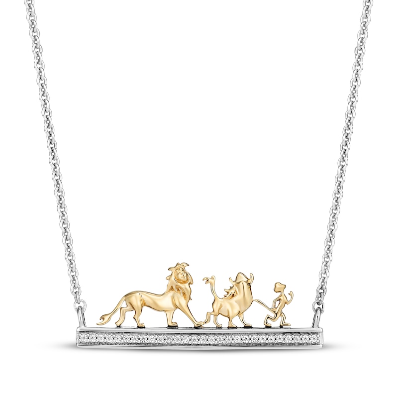 Disney Treasures The Lion King Diamond Bar Necklace 1/15 ct tw Sterling Silver & 10K Yellow Gold 18"