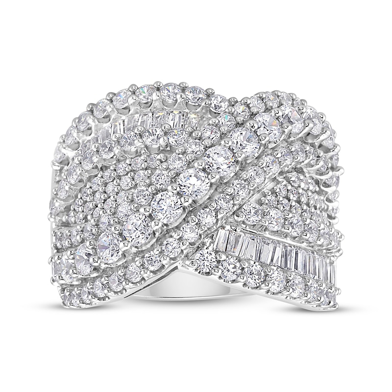 Main Image 1 of Baguette & Round-Cut Diamond Multi-Row Wave Crossover Ring 3 ct tw 10K White Gold