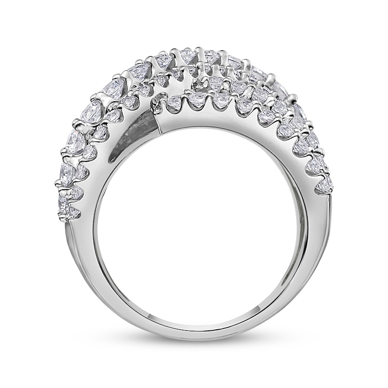 Main Image 3 of Baguette & Round-Cut Diamond Multi-Row Wave Crossover Ring 3 ct tw 10K White Gold