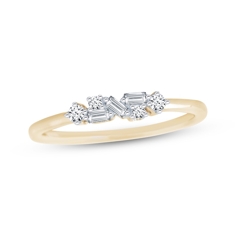 Main Image 1 of Baguette & Round-Cut Diamond Scatter Ring 1/6 ct tw 10K Yellow Gold