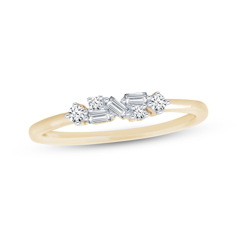 Baguette & Round-Cut Diamond Scatter Ring 1/6 ct tw 10K Yellow Gold